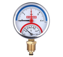RIM-0006-800615 Термоманометр ROMMER радиальный в комплекте с автоматическим запорным клапаном. Корпус Dn 80 мм 1/2 , 0...120°C, 0-6 бар.