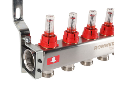 ROMMER RMS-1201-000005 ROMMER Коллектор из нержавеющей стали с расходомерами, с клапаном вып. воздуха и сливом 5 вых.