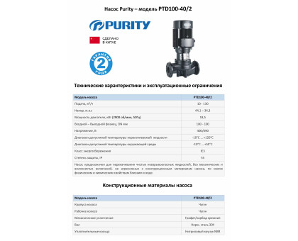 Циркуляционный насос In-Line PURITY PTD 100-40/2