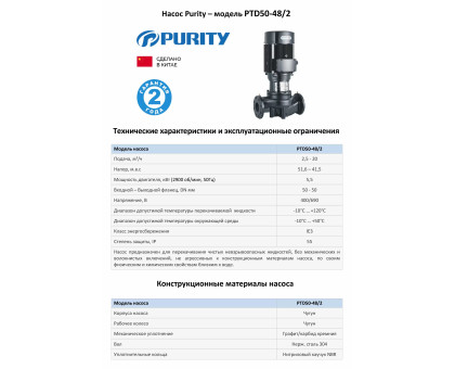 Циркуляционный насос In-Line PURITY PTD 50-48/2