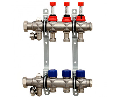 Коллекторная группа ELSEN, 1", 12 контуров, размер отвода-3/4", с вентилями и расходомерами, нержавеющая с