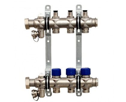 Коллекторная группа ELSEN, 1", 6 контуров, размер отвода-3/4", с вентилями, нержавеющая сталь