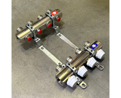 Коллекторная группа с балансировочными и термостатическими вентилями UNI-FITT серия I 1"x3/4"ЕК 4 выхода