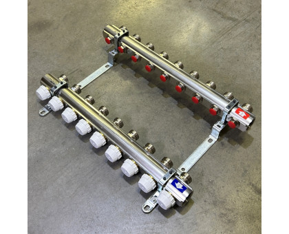 Коллекторная группа с балансировочными и термостатическими вентилями UNI-FITT серия I 1"x3/4"ЕК 9 выходов
