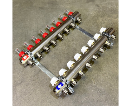 Коллекторная группа с расходомерами и термостатическими вентилями UNI-FITT серия I 1"x3/4"ЕК 8 выходов