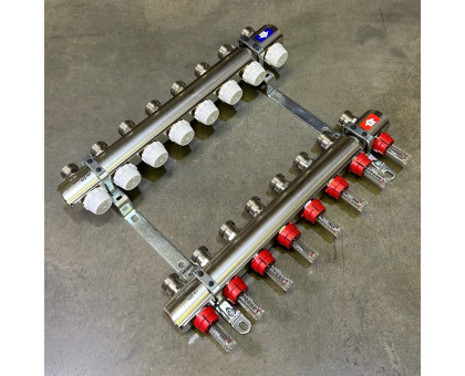 Коллекторная группа с расходомерами и термостатическими вентилями UNI-FITT серия I 1"x3/4"ЕК 8 выходов