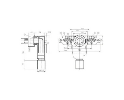 Встраиваемый сифон Hutterer & Lechner, с монтажной плитой и установочными уголками 1/2", DN 50