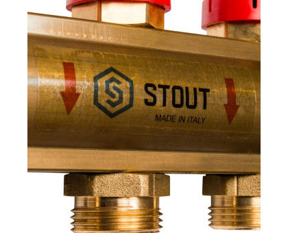 Распределительный коллектор Stout из латуни с расходомерами 11 вых. (SMB-0473-000011)