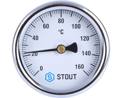 Термометр Stout биметаллический с погружной гильзой. Корпус Dn 63мм, гильза 75мм 1/ 2", 0...160°С (SIM-0002-637515)