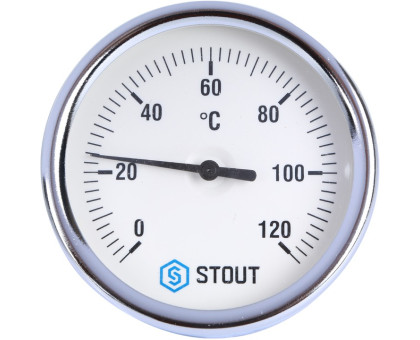 Термометр Stout биметаллический с погружной гильзой. Корпус Dn 80мм, гильза 50мм, резьба с самоуплотнением 1/2", 0...120°С (SIM-0003-805015)